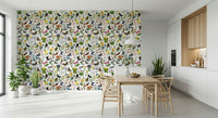Artistic hand drawn Fluttering Blooms wall mural showing diverse species.