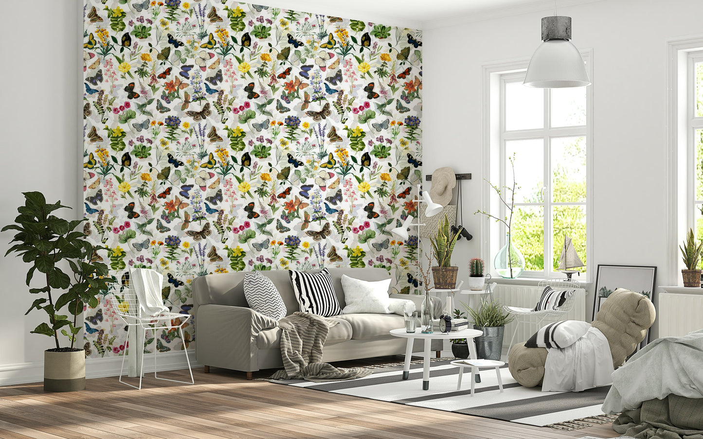 Vibrant butterfly garden Fluttering Blooms wallpaper for nature inspired interiors.