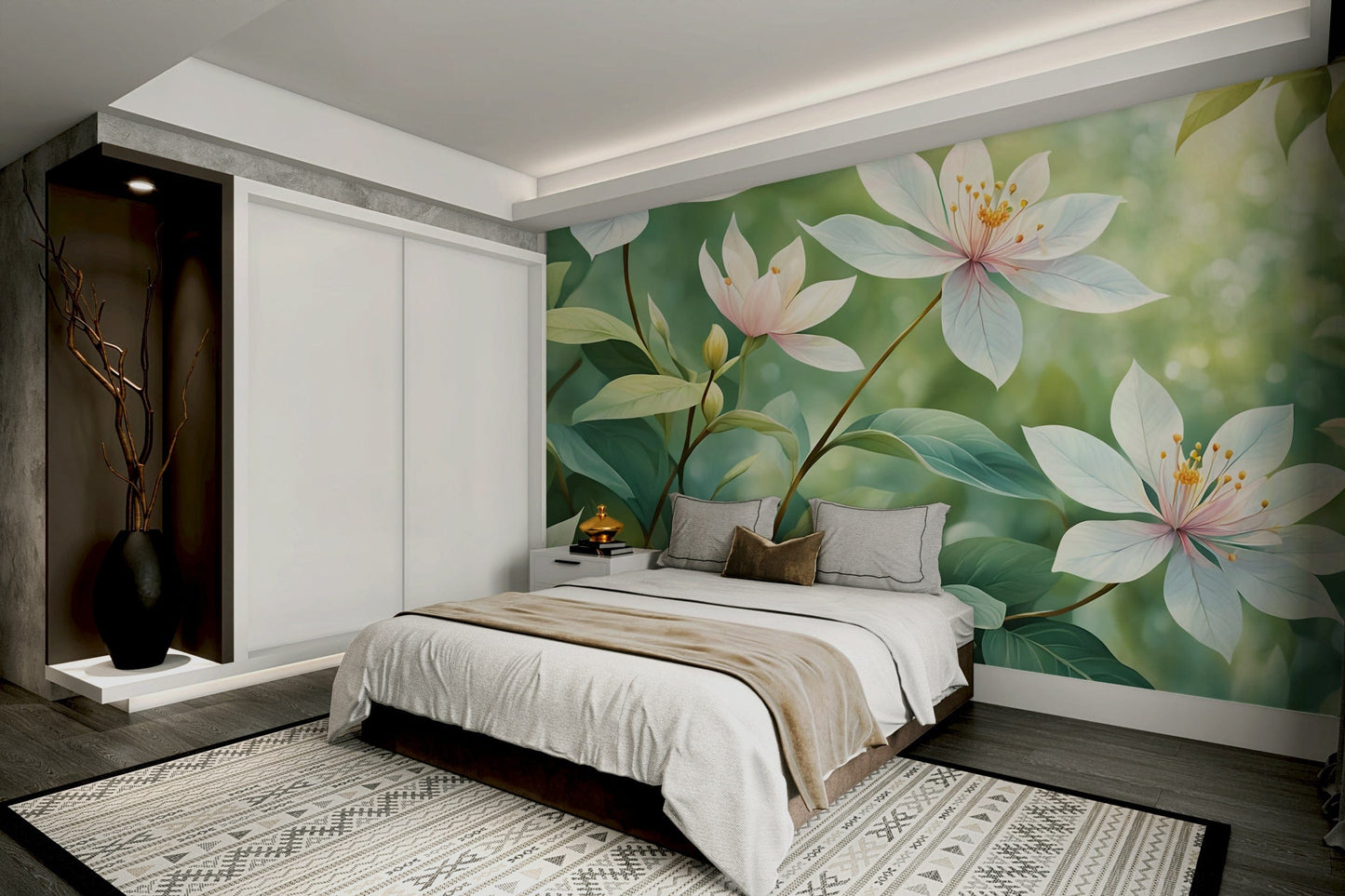 A close-up of the detailed texture in the floral design.