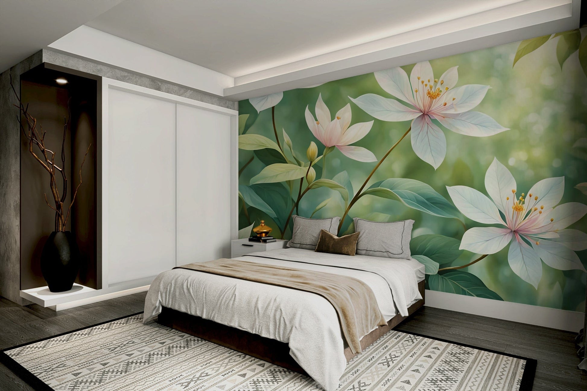 A close-up of the detailed texture in the floral design.
