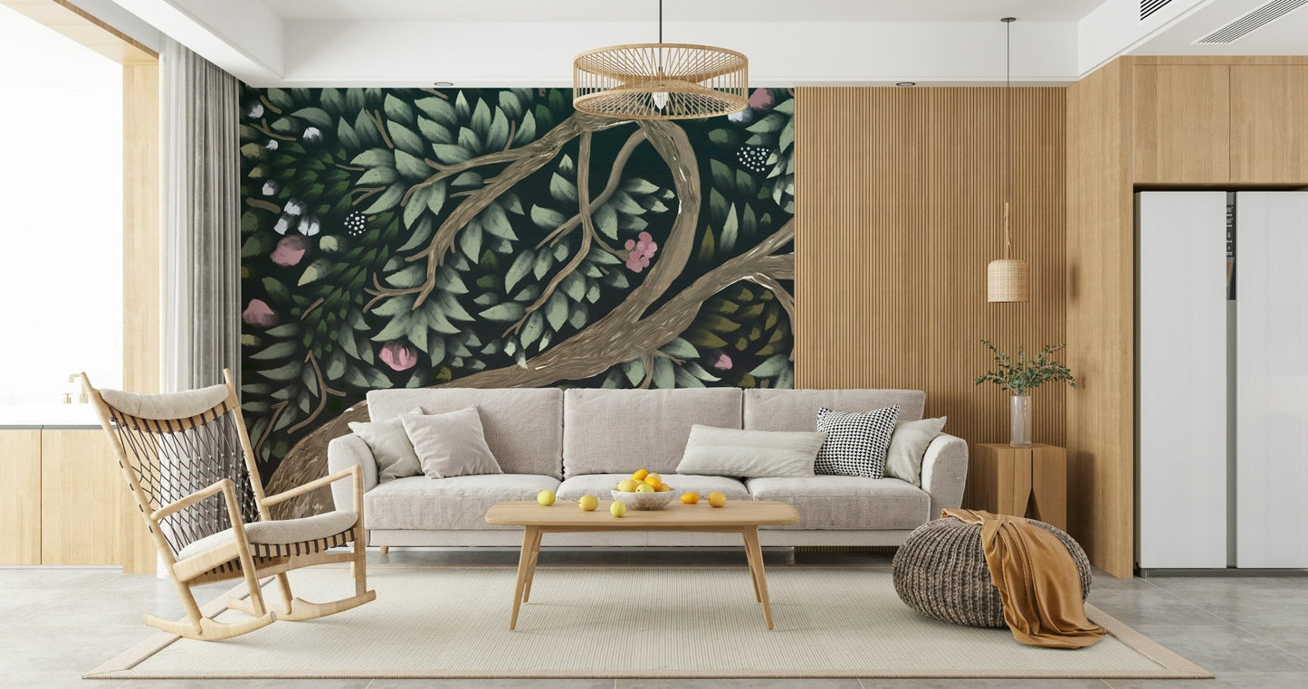 Artistic garden wall mural adds depth with Floral Canopy Dream.