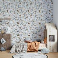 Hand-drawn hens floral wallpaper for walls

