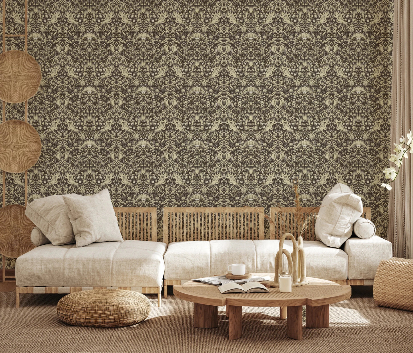 Floral Damask Cream Decorative Bloom Wallpaper⁠