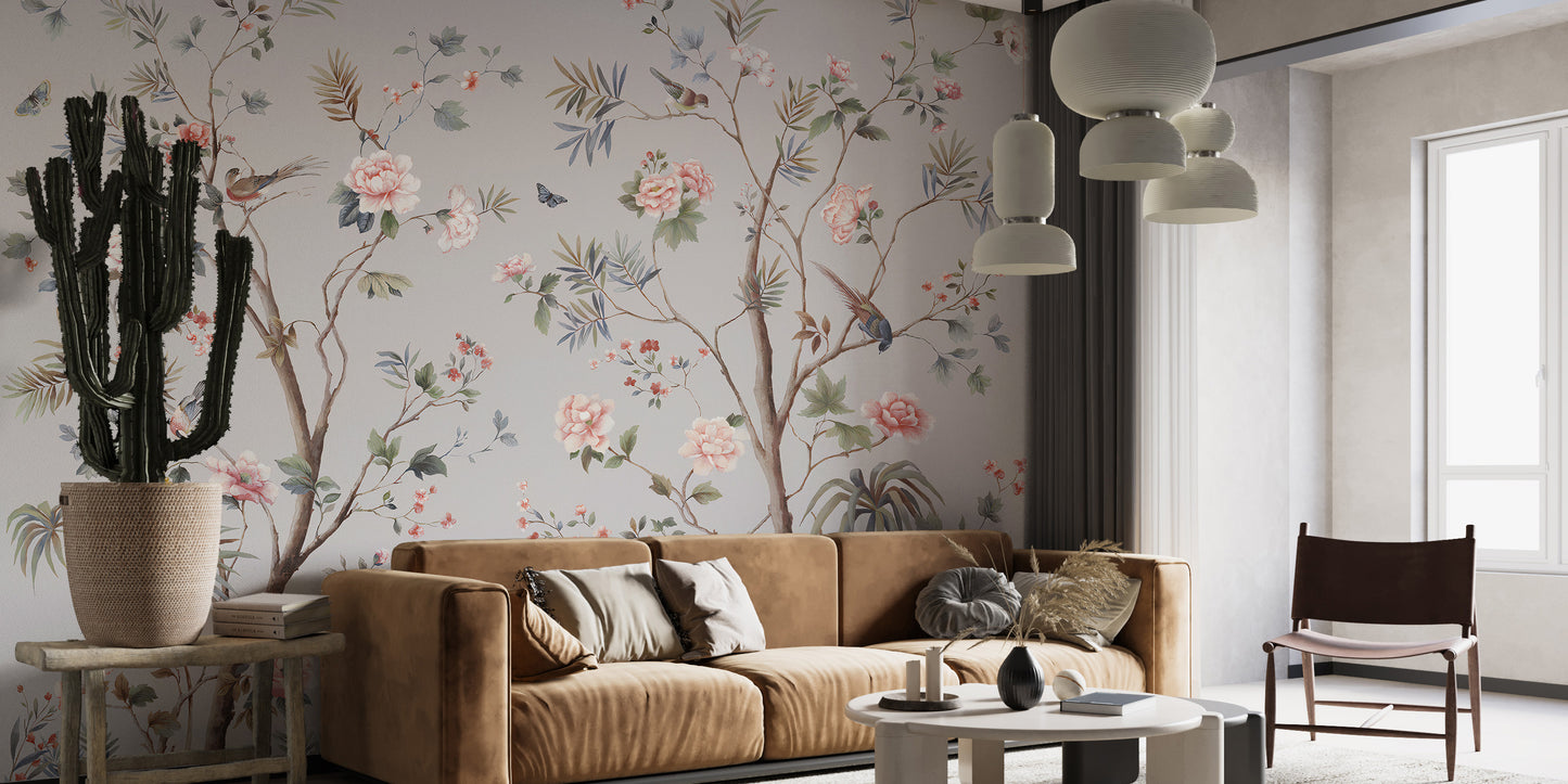 Chinoeserie Floral design Wallpaper Mural - Giffywalls