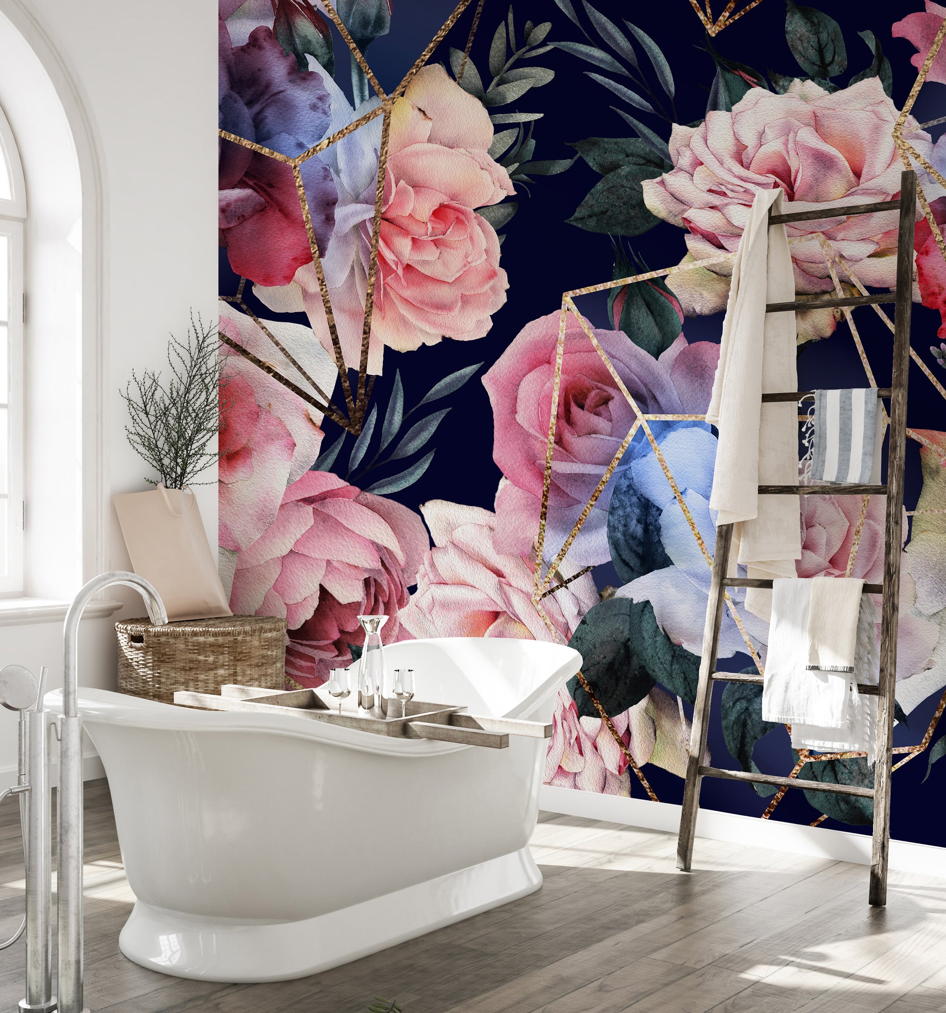 Chic Floral with Gold Detailing Wallpaper