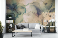 Modern botanical wallpaper for a professional home office.