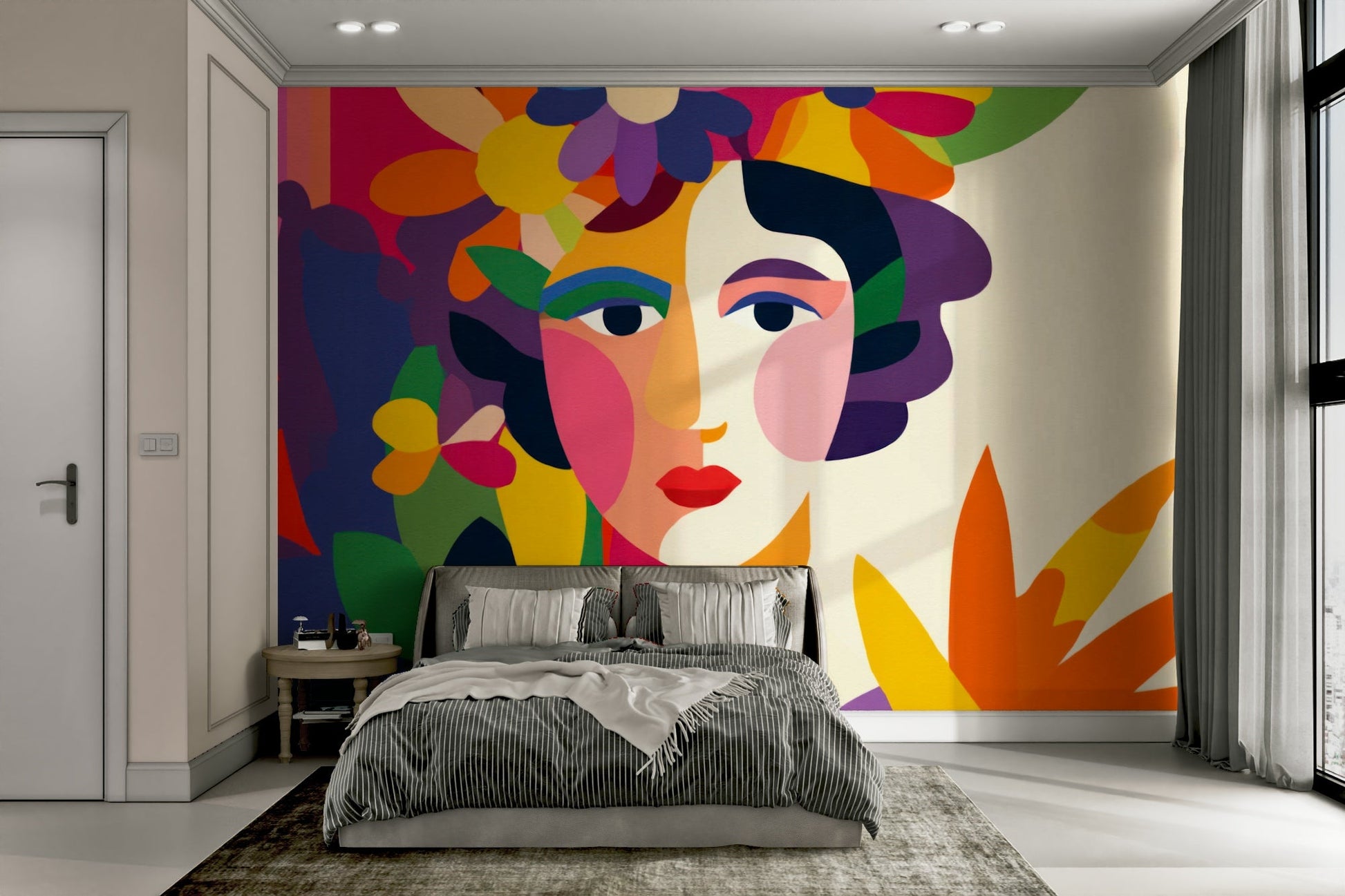 Face of a woman merged with layered florals

