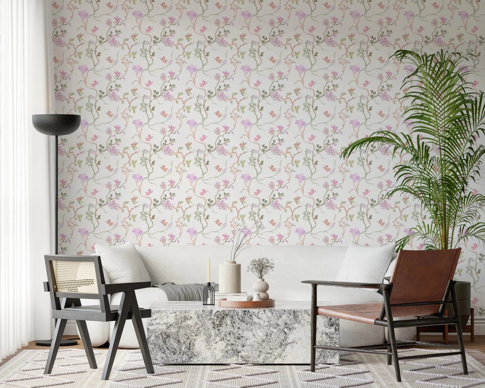 Floral Flight Chinoiserie Dreamy Birds Butterflies Wallpaper⁠