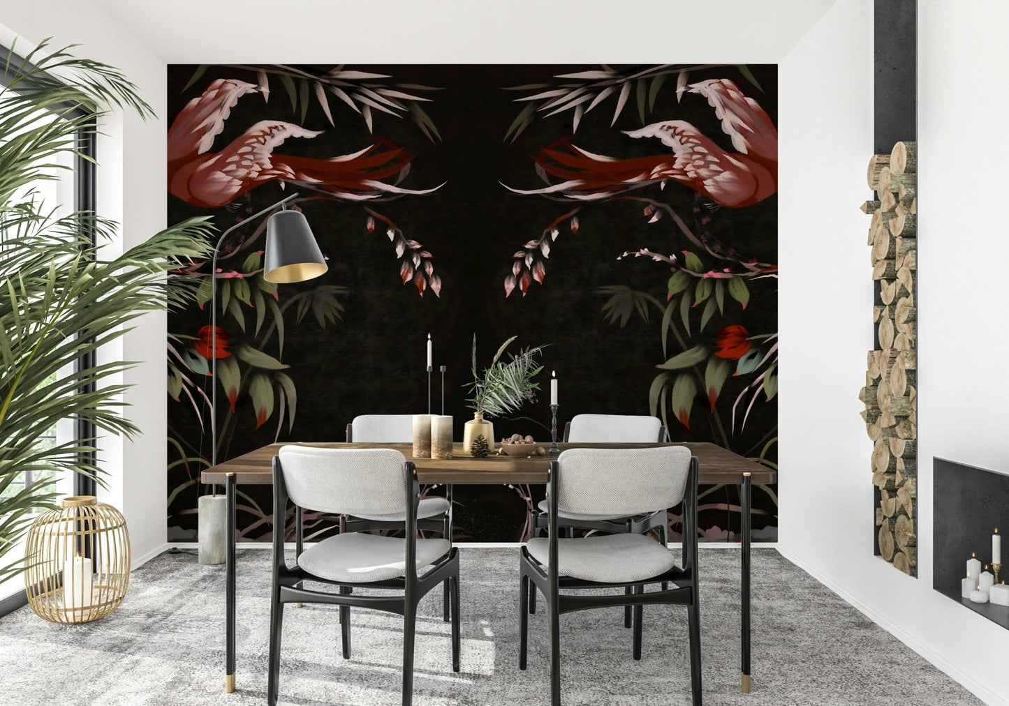 Classic wall mural inspired by Korean Joseon art, depicting harmony between nature and flight.