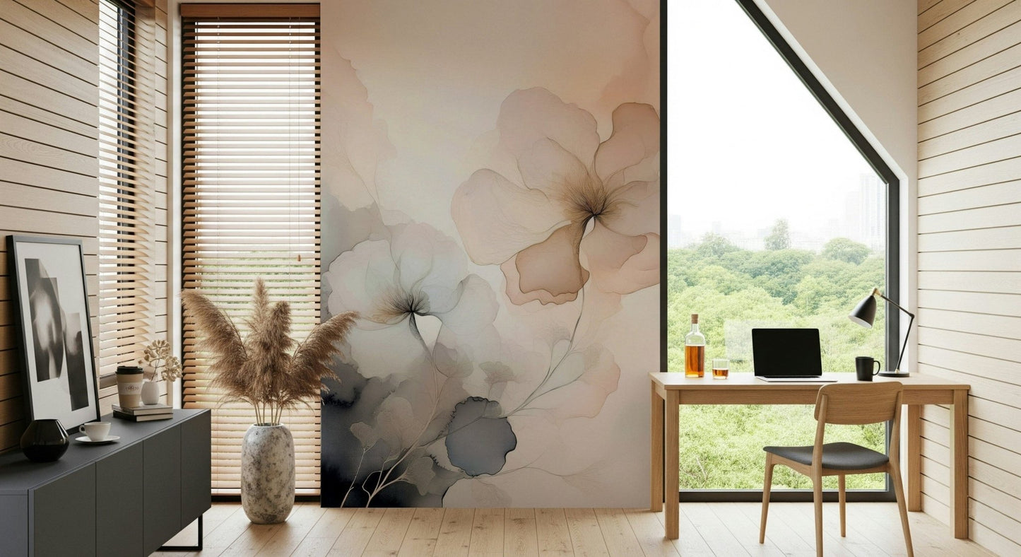 Floral Haze wall mural featuring soft, blurred blossoms in pastel tones for a dreamy ambiance.