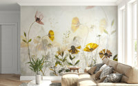 A contemplative hazy floral wallpaper mural for a feature wall.

