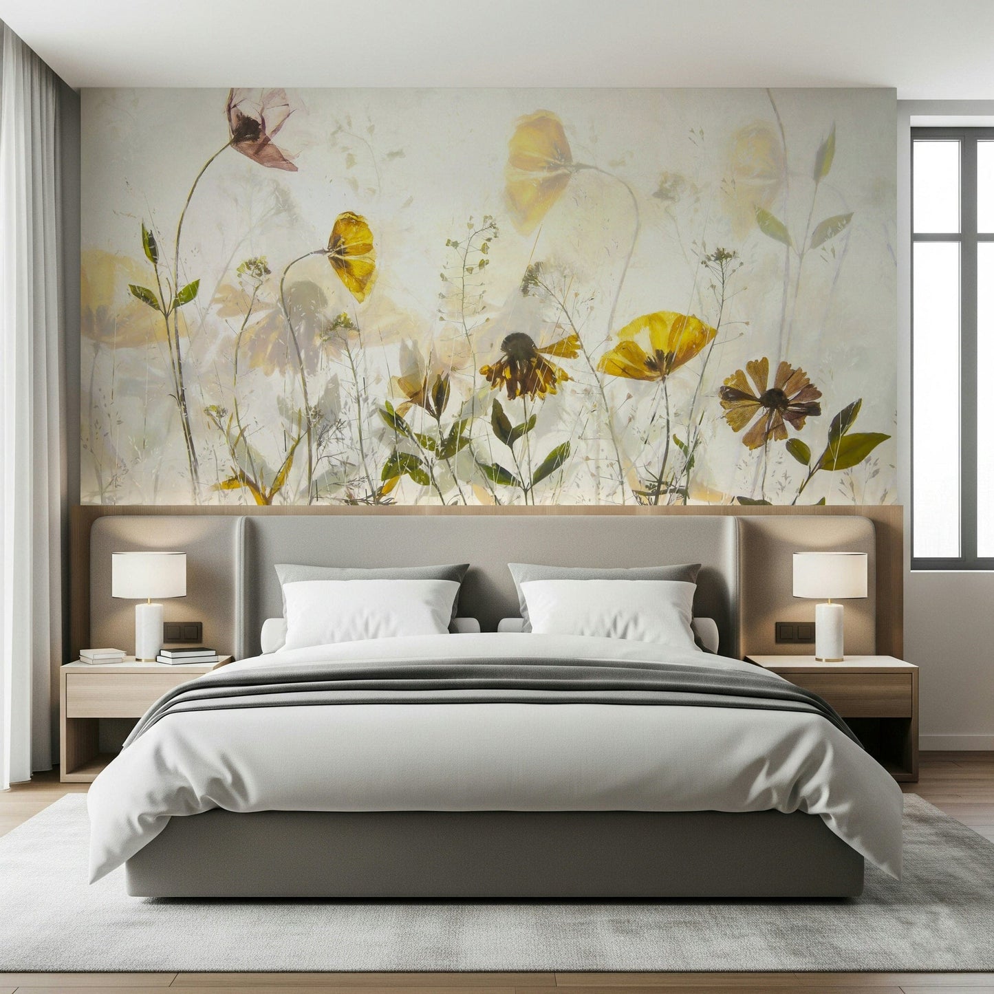 A serene abstract flower wall mural for your decor.

