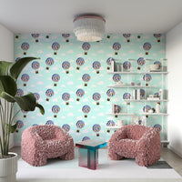Whimsical floral hot air balloons wallpaper for cheerful spaces

