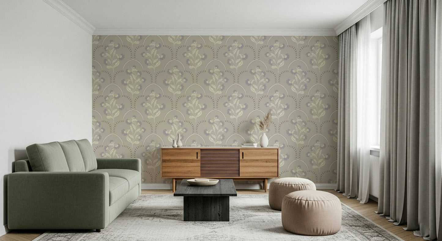 Designer Floral Lattice wall mural beautiful curved geometry.