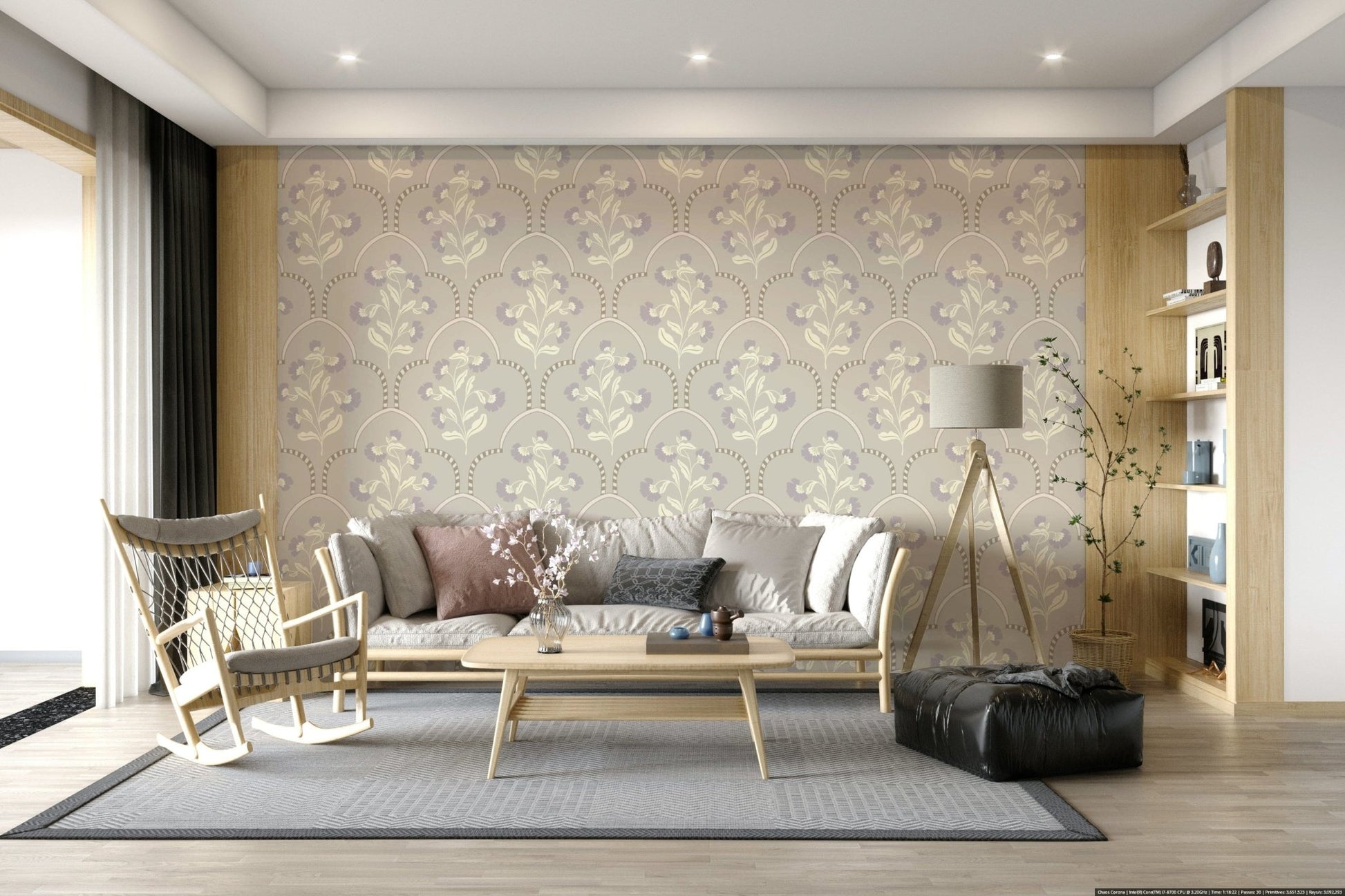 Neutral aesthetic wall mural Floral Lattice graceful flower stems.