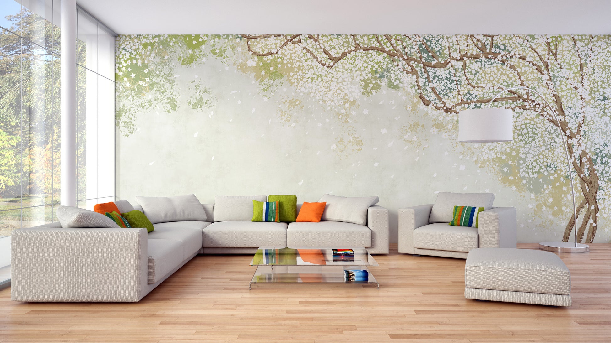 Gentle floral blossom branch wallpaper design