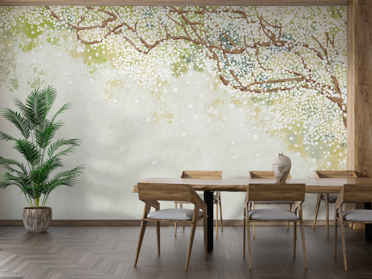 Fresh blossom branch mural with soft petals
