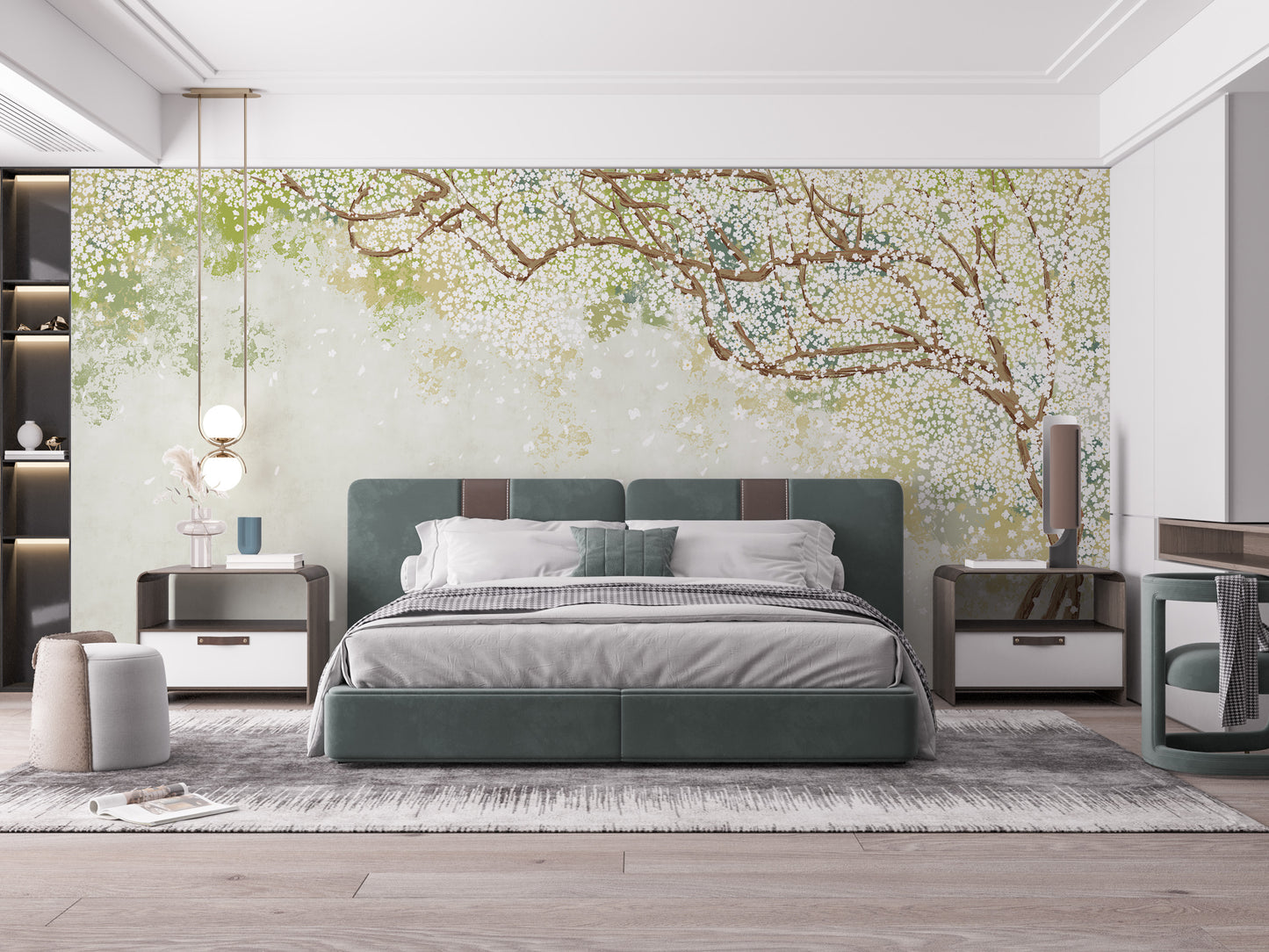 Floral blossom branch mural with soft petals