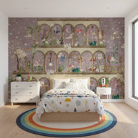 Floral Nightscape Garden on Pink Wall Mural