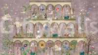 Floral Nightscape Garden on Pink Wall Mural