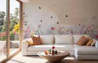 Serene Floral Orchard wallpaper mural shown as a full feature wall that highlights the design
