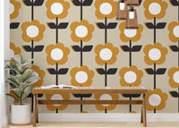 Artistic Floral Pearl Yellow Color Retro Wallpaper for decor