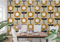 Sophisticated accents of Floral Pearl Yellow Color Retro Wallpaper