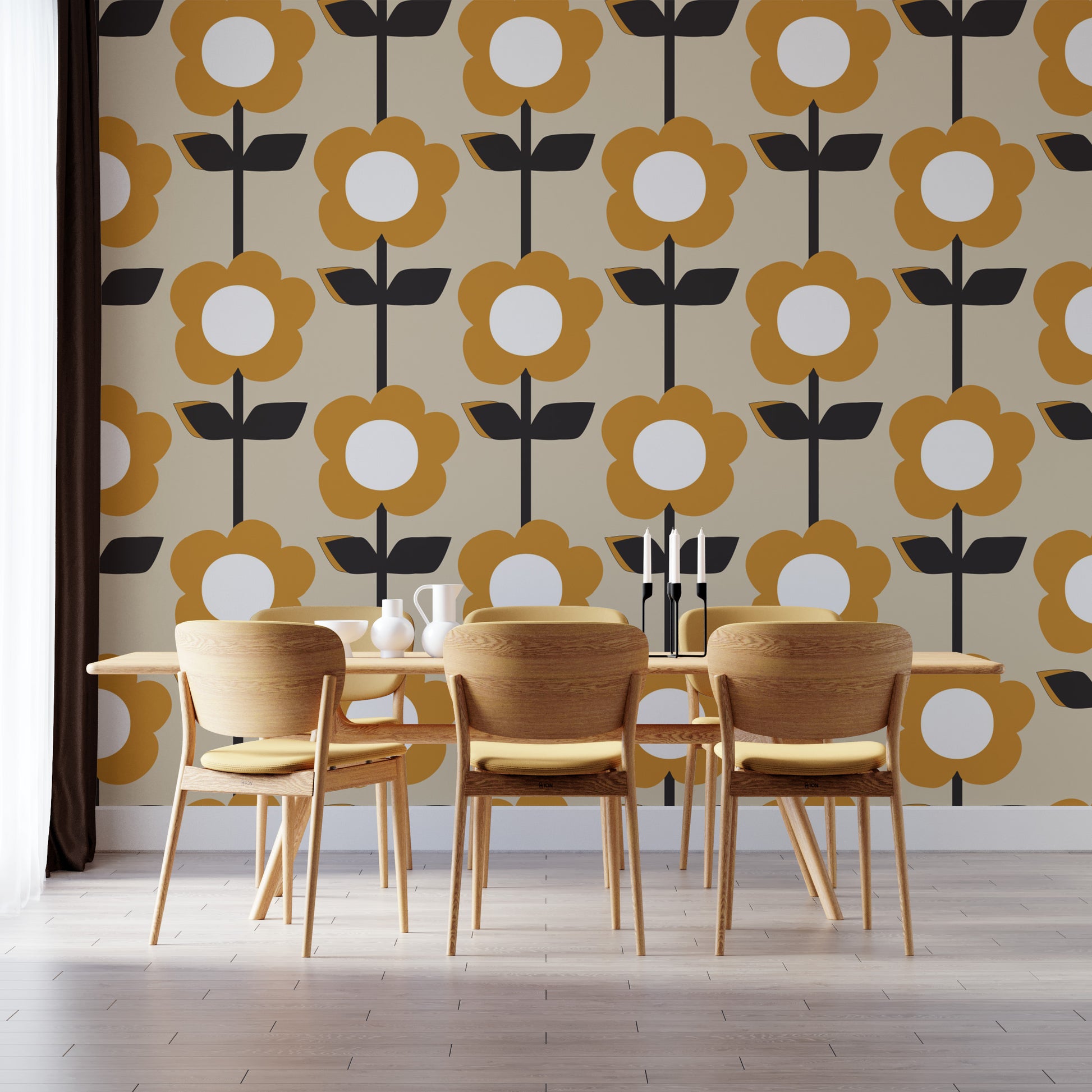 Floral Pearl Yellow Color Retro Wallpaper design