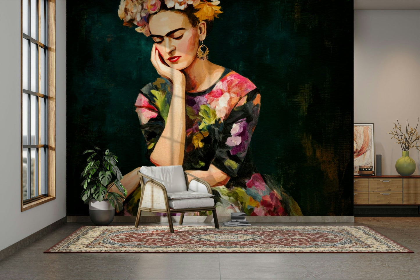 Empowering feminine portrait with cultural symbolism

