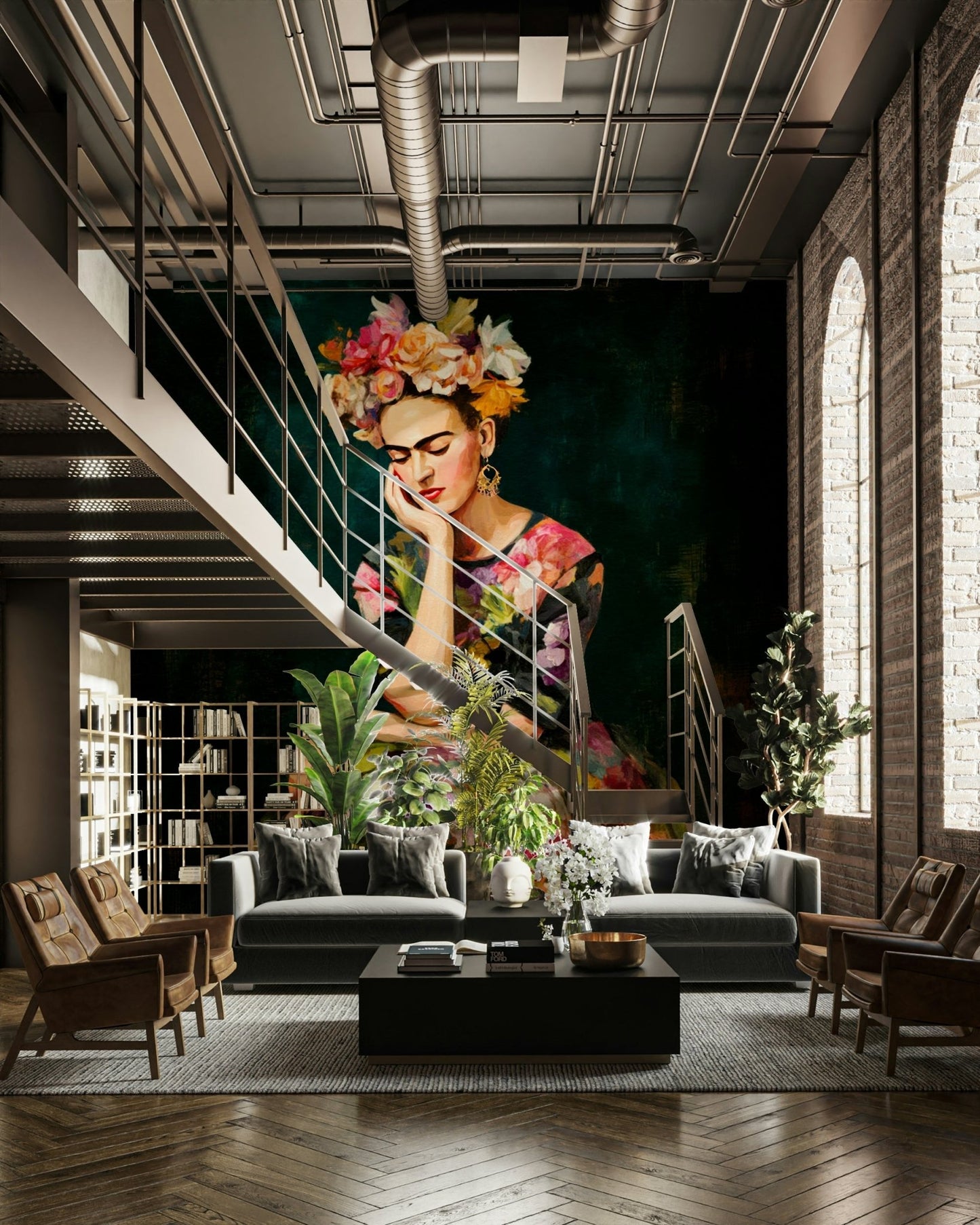 Floral Portrait mural inspired by famous Mexican icon

