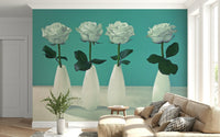 Soft white roses wall mural in clean setting
