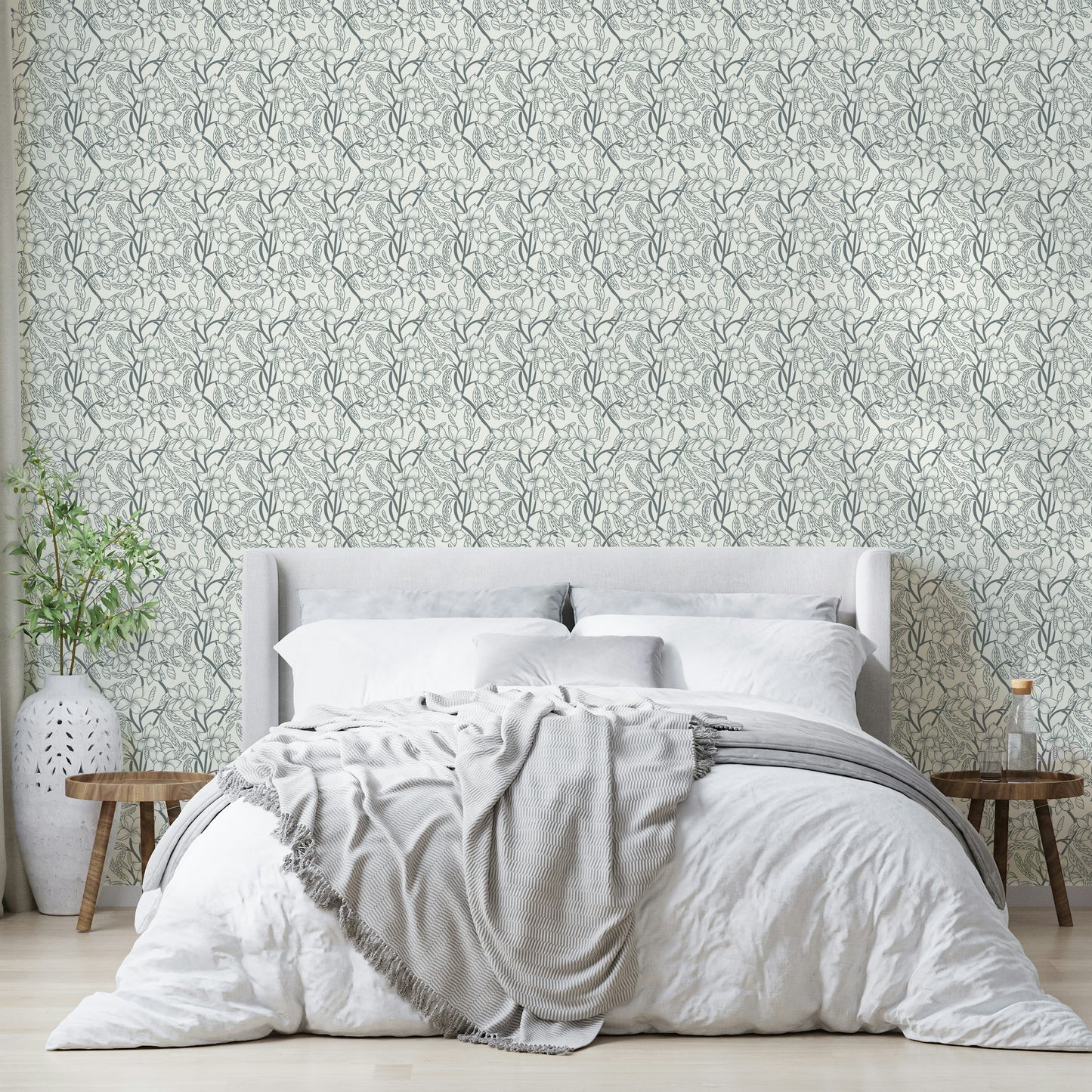 Refined black wallpaper for walls with delicate flower accents

