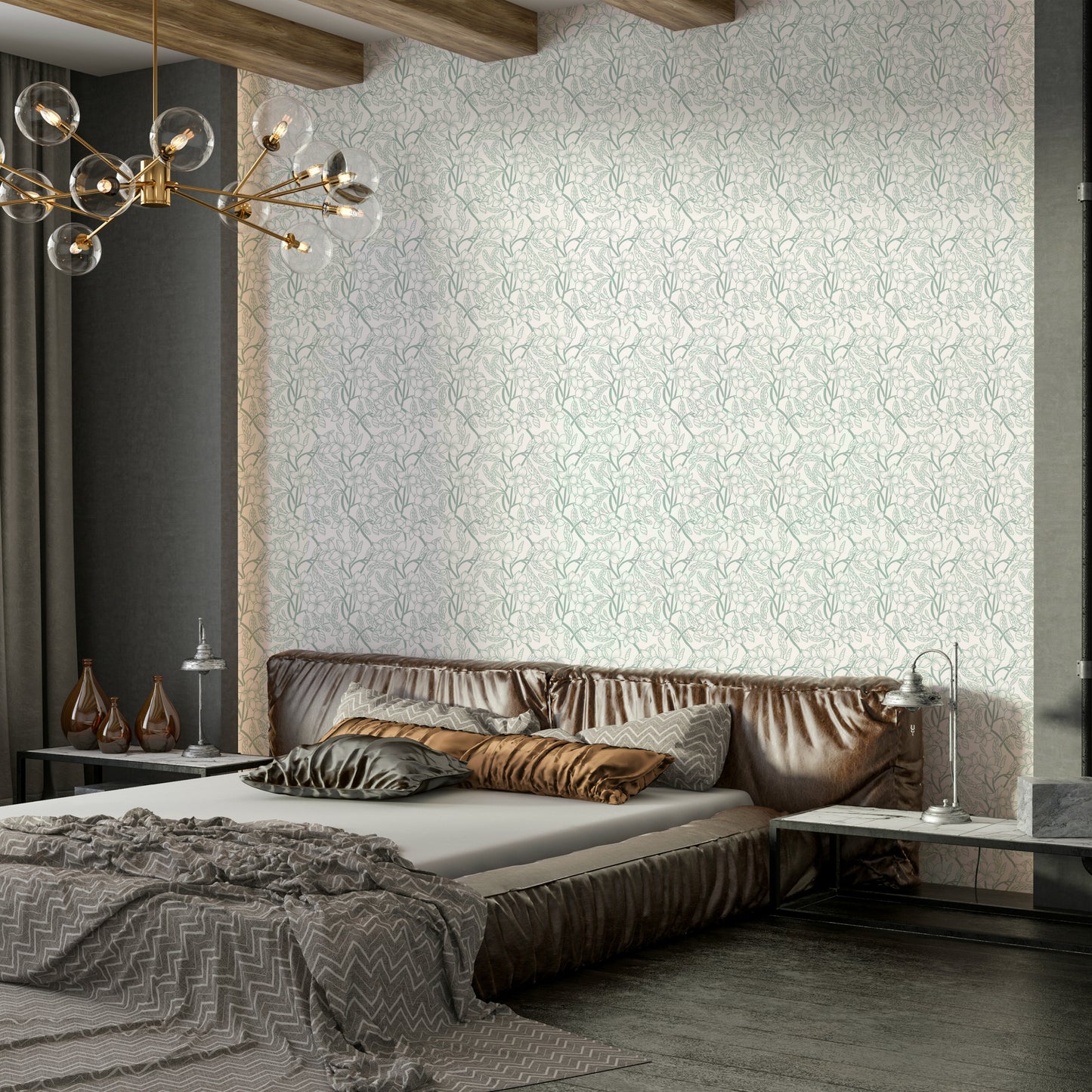 Tranquil floral wallpaper with neutral color palette

