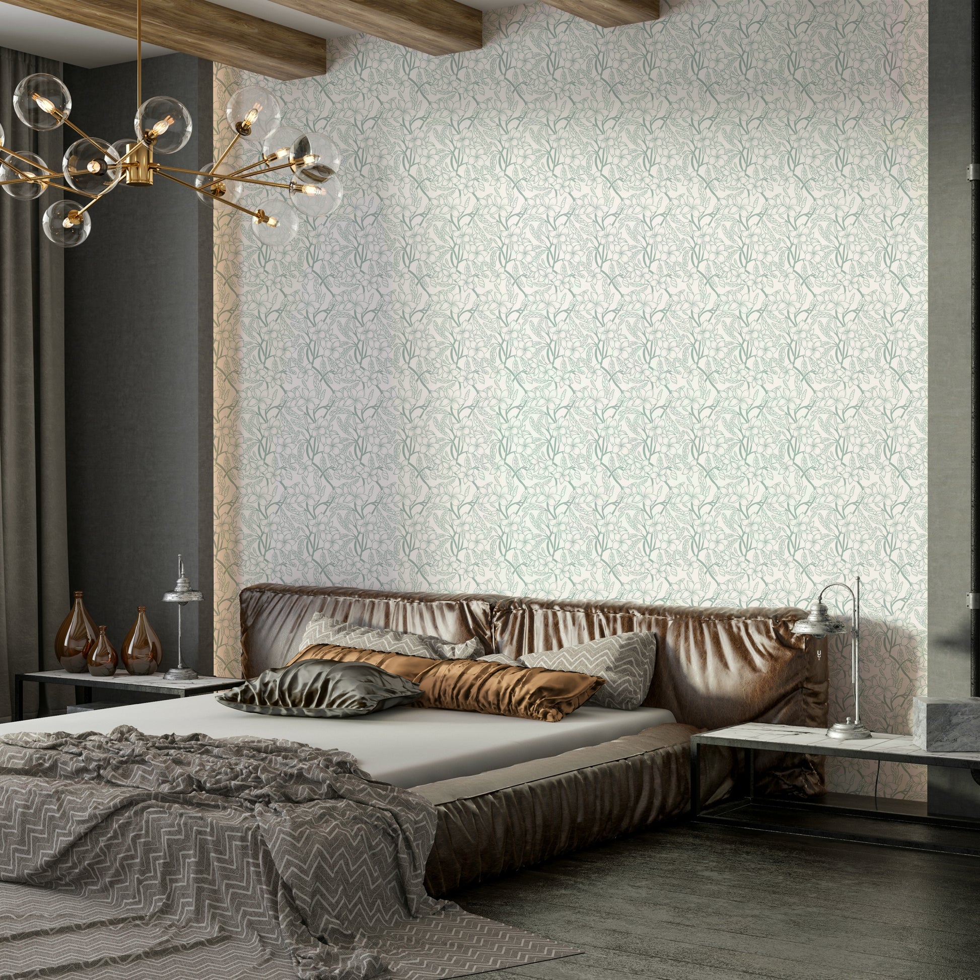 Tranquil floral wallpaper with neutral color palette

