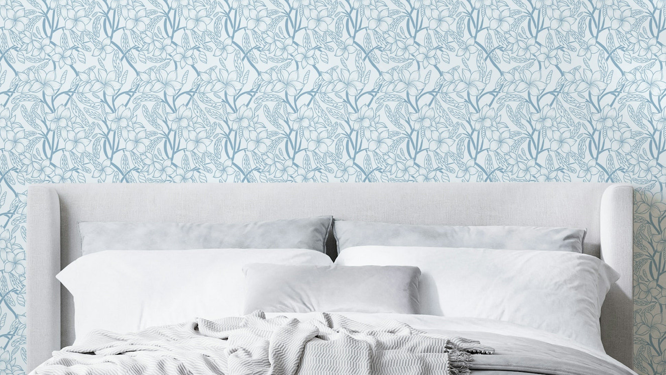 Light blue floral wallpaper for walls with soft botanical charm

