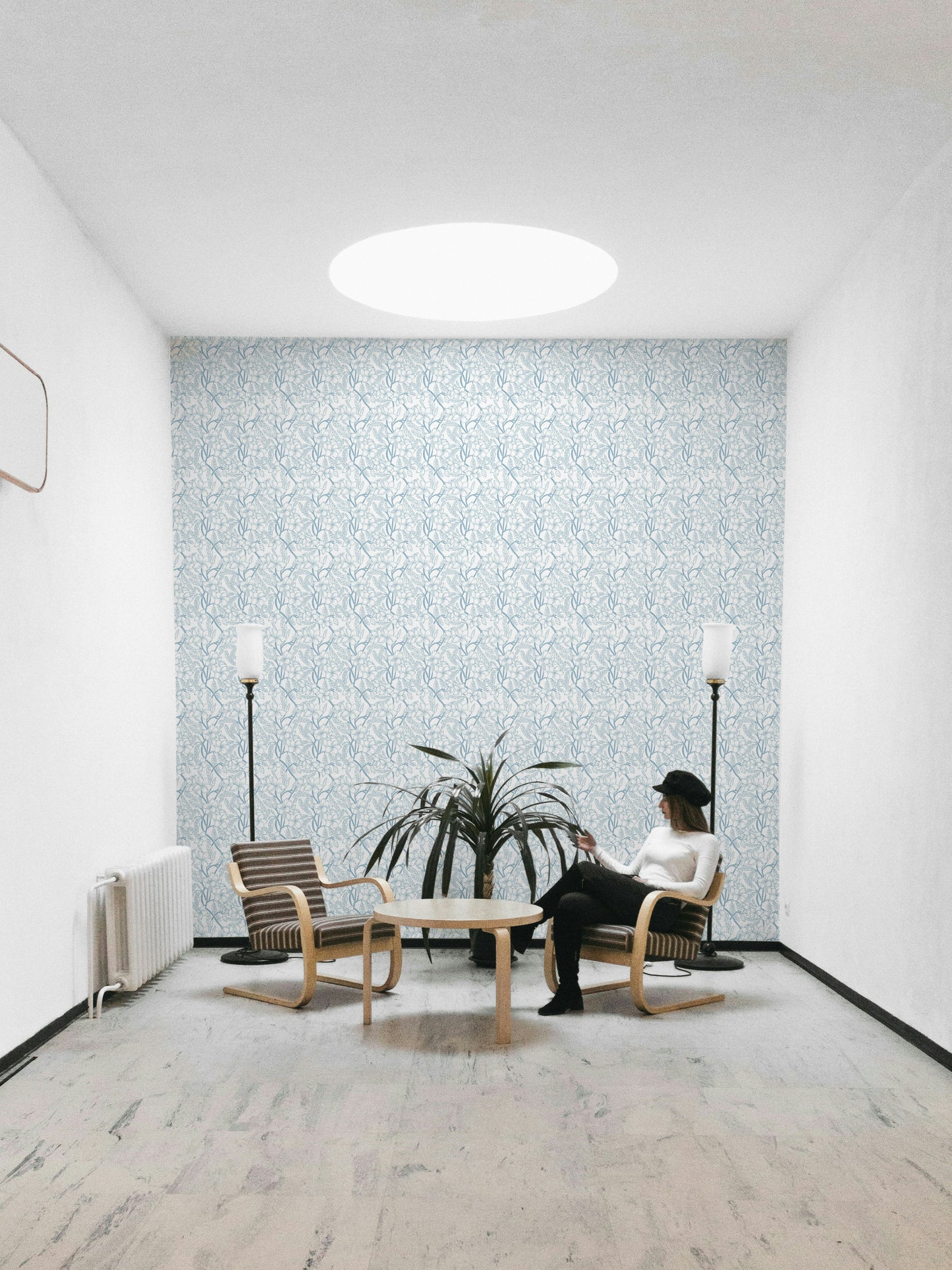 Floral Stillness wallpaper in pastel blue for elegant walls

