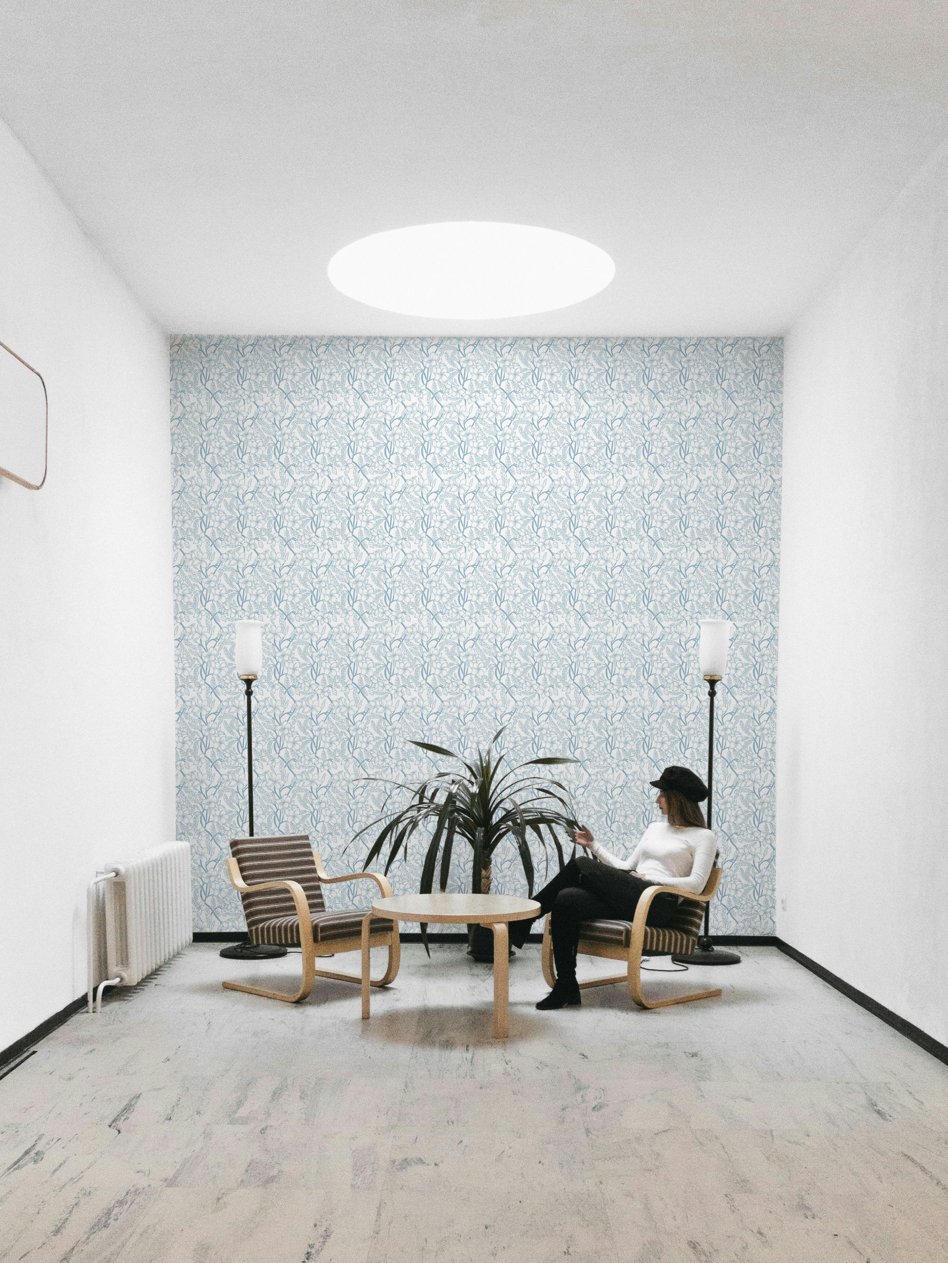 Floral Stillness wallpaper in pastel blue for elegant walls

