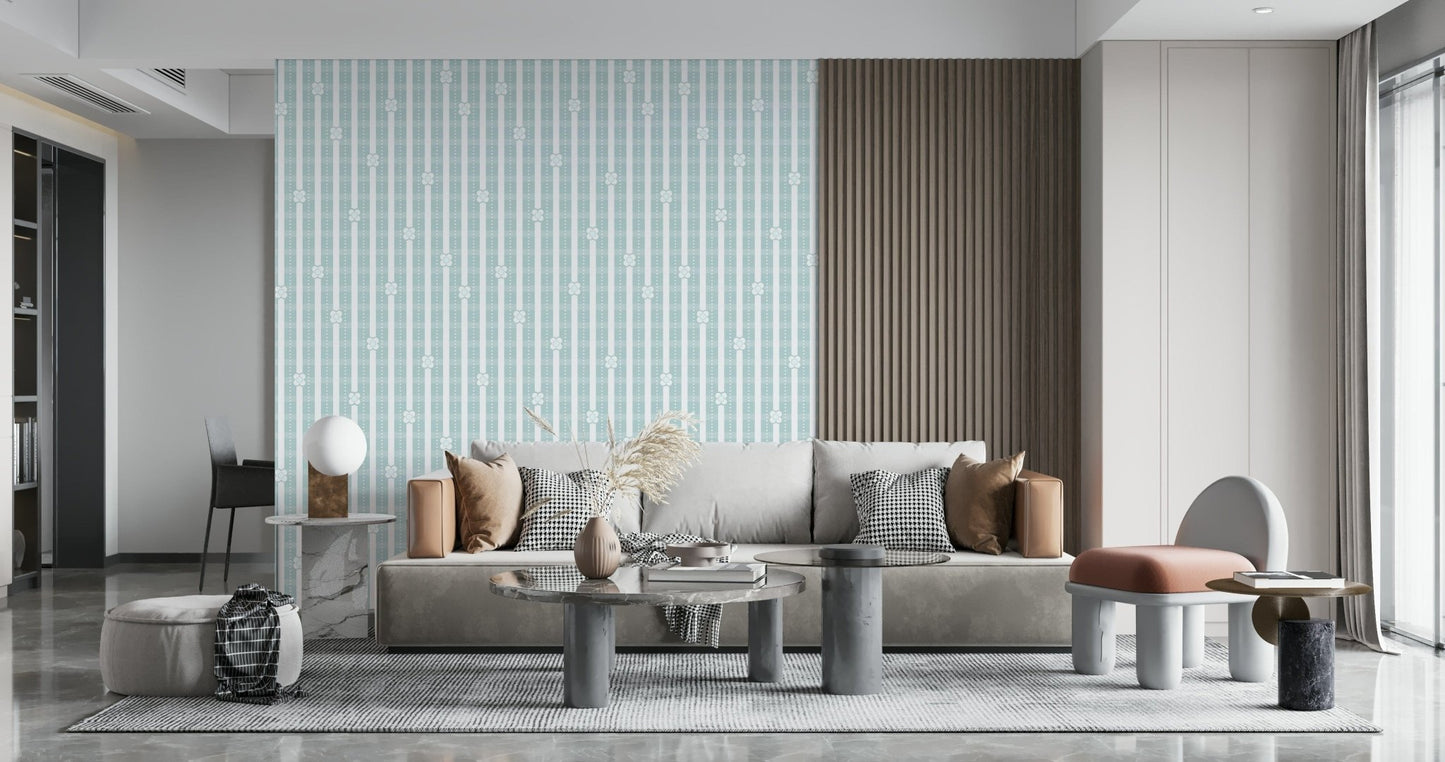 Blossom Stripe Serenity Wallpaper – Peaceful wallpaper combining soft blooms with understated striped background.