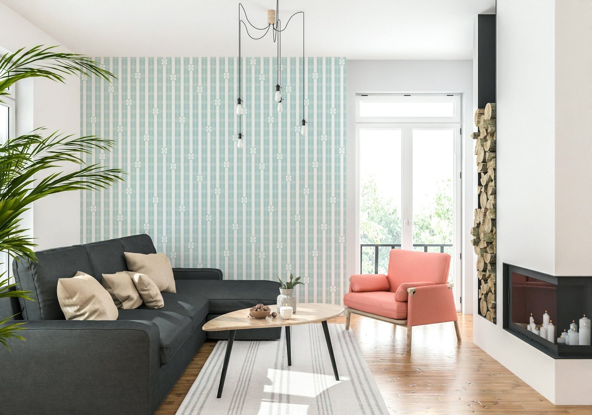 Floral Stripe Serenity Wallpaper – Calm and elegant wallpaper featuring soft flowers arranged over subtle striped patterns.