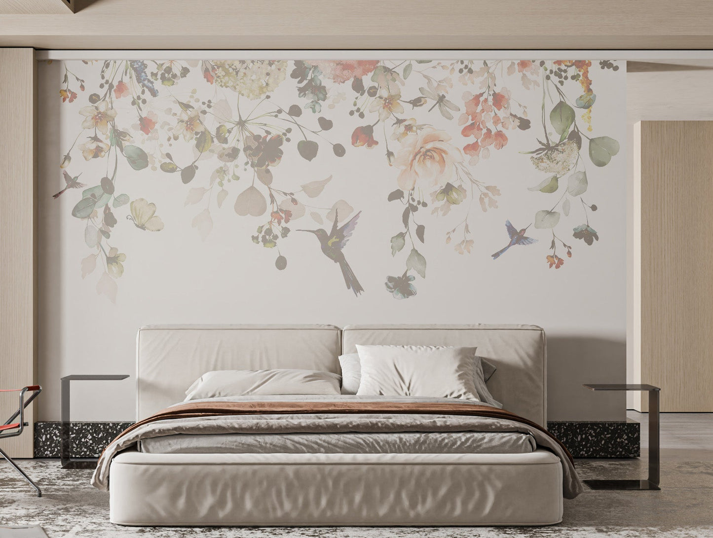Hummingbird and Floral Wall Mural

