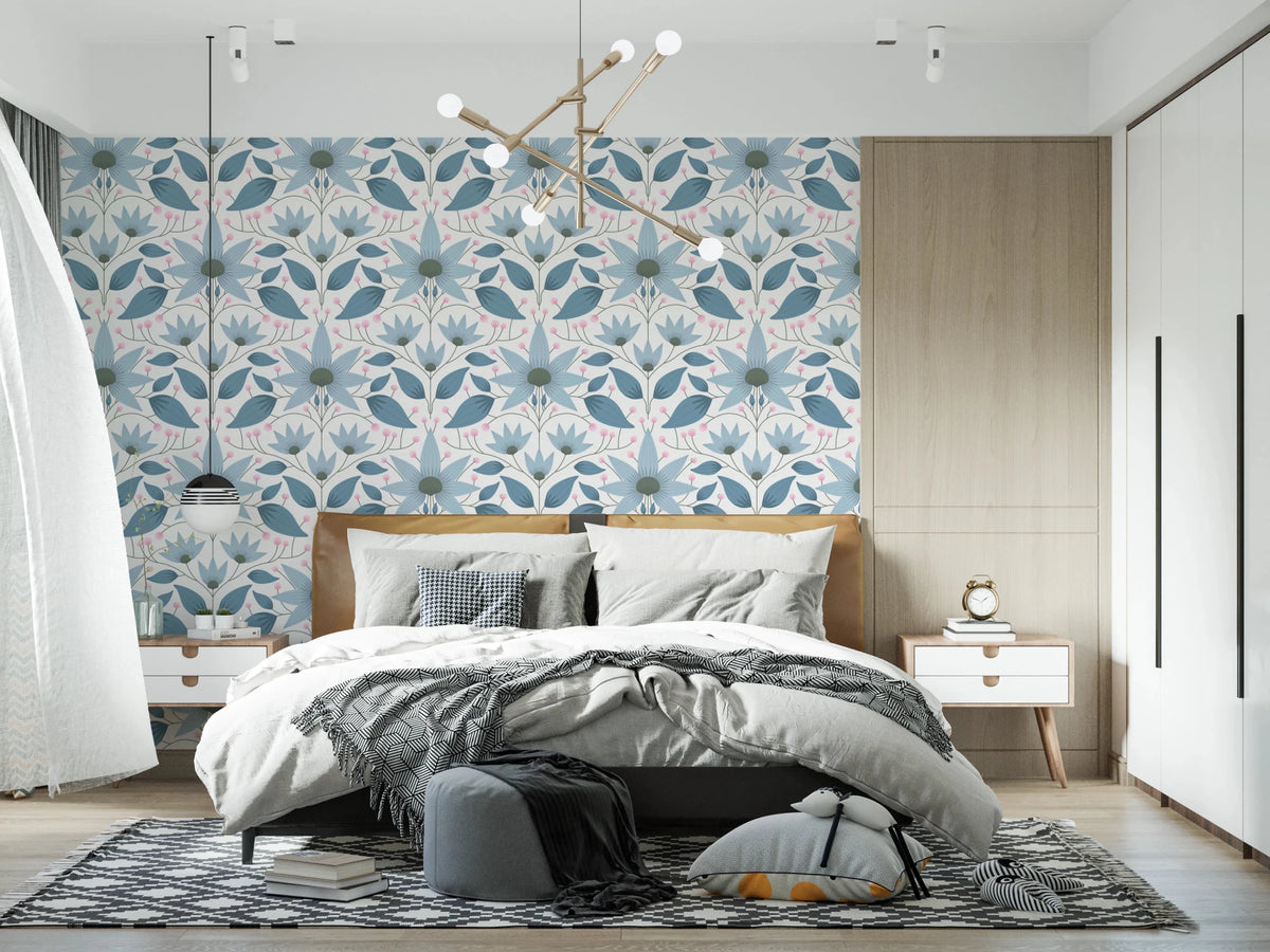 Floral Symmetry Blue Wallpaper⁠