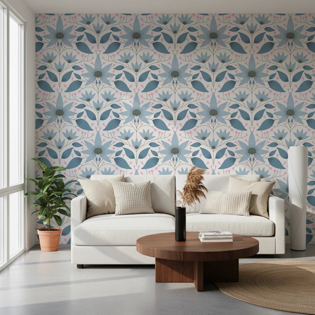 Floral Symmetry Blue Wallpaper⁠