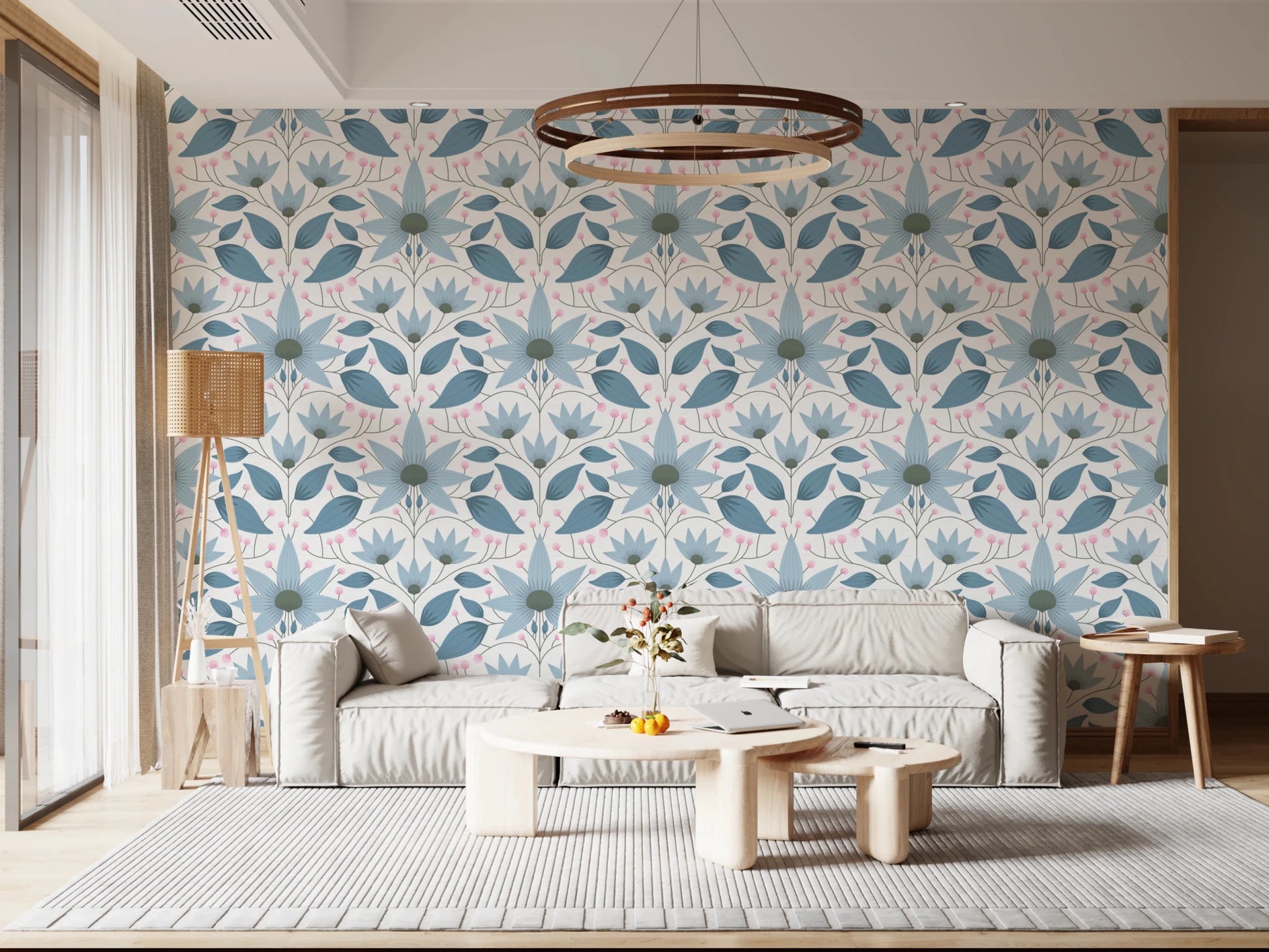 Floral Symmetry Blue Wallpaper⁠
