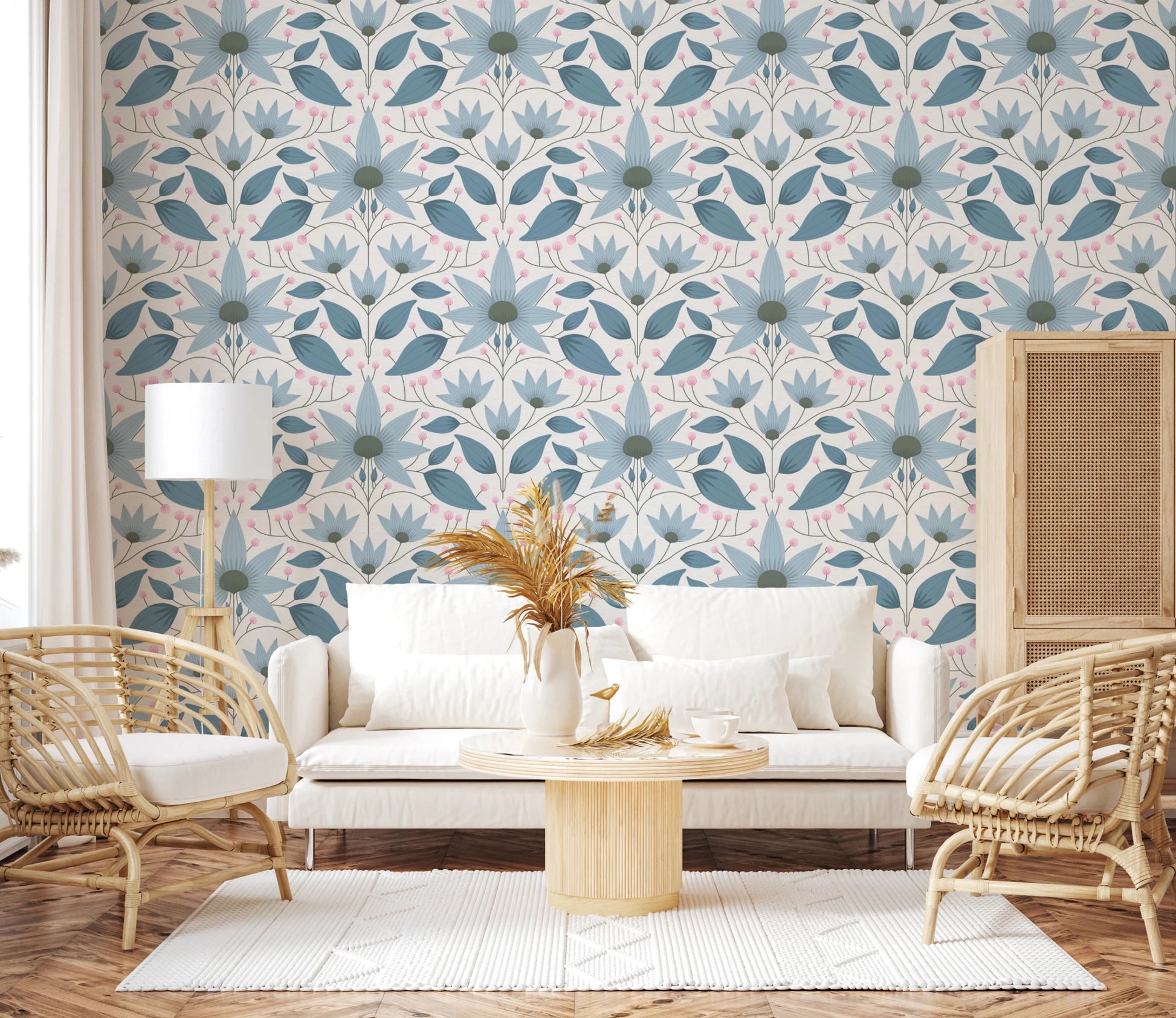 Floral Symmetry Blue Wallpaper⁠