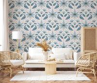 Floral Symmetry Blue Wallpaper⁠
