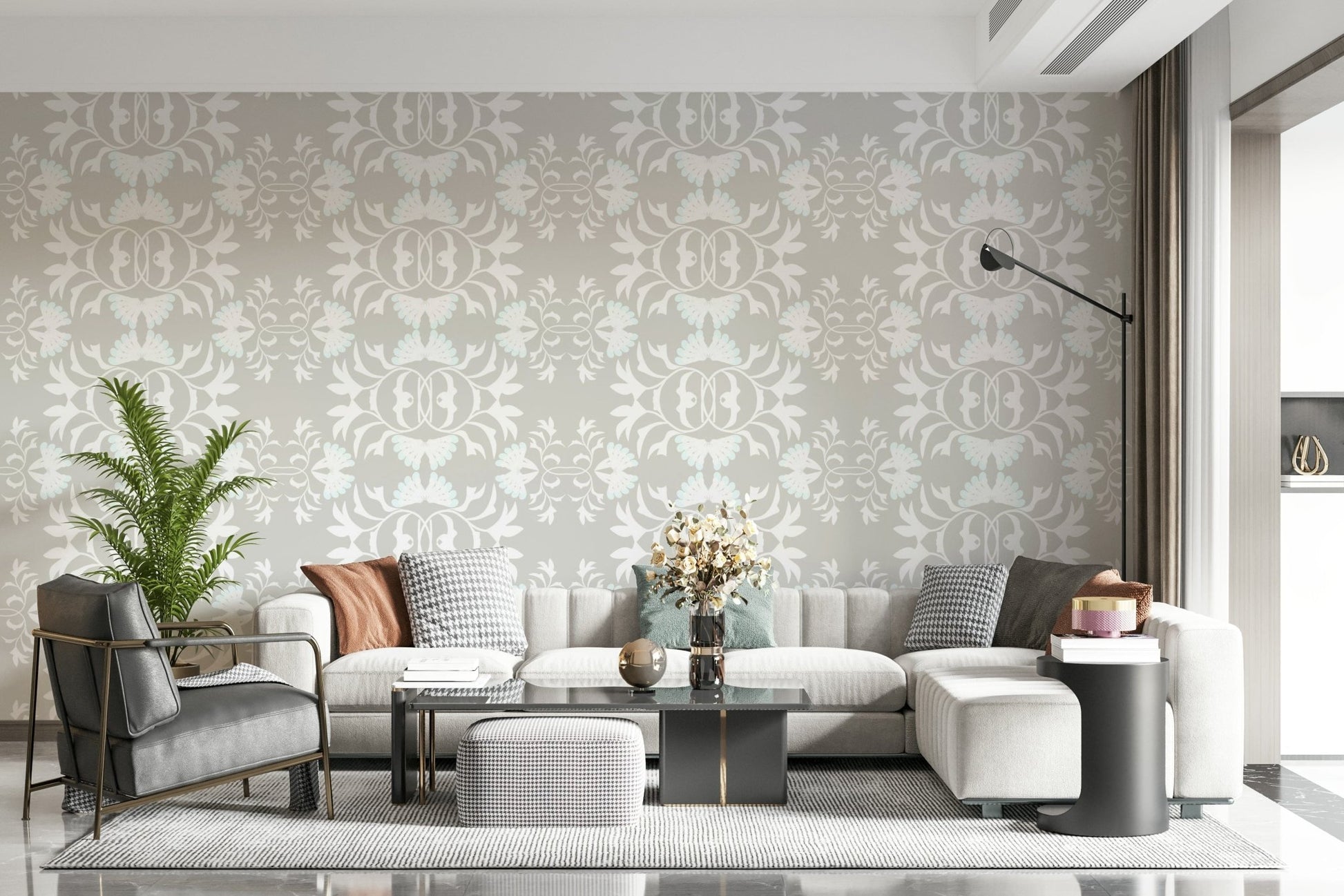 Airy wallpaper for walls boasting crisp white garden symmetry.