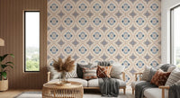 Floral Tile Harmony Wallpaper featuring repeating blossom designs.