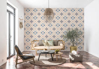 Intricate leaf and bud details on Floral Tile Harmony Wallpaper.