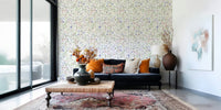 Soft Floral Watercolor Whispers wallcovering with bees.