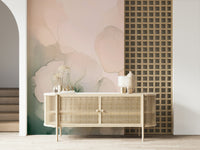 Wall mural featuring gentle pastel petals and a light, misty texture for a modern, elegant interior.
